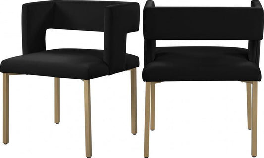 Meridian Furniture - Caleb Velvet Dining Chair Set Of 2 In Black - 967Black-C - ATL FURNITURE