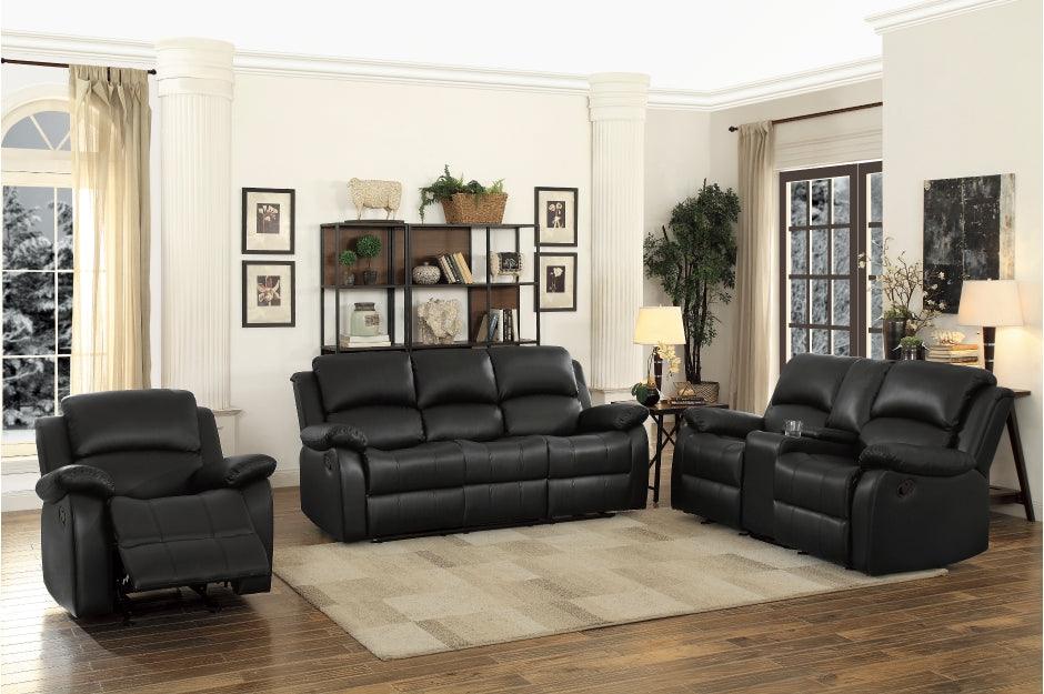 Homelegance - Clarkdale Black Double Reclining Sofa With Center Drop-Down Cup Holders - 9928Blk-3 - ATL FURNITURE