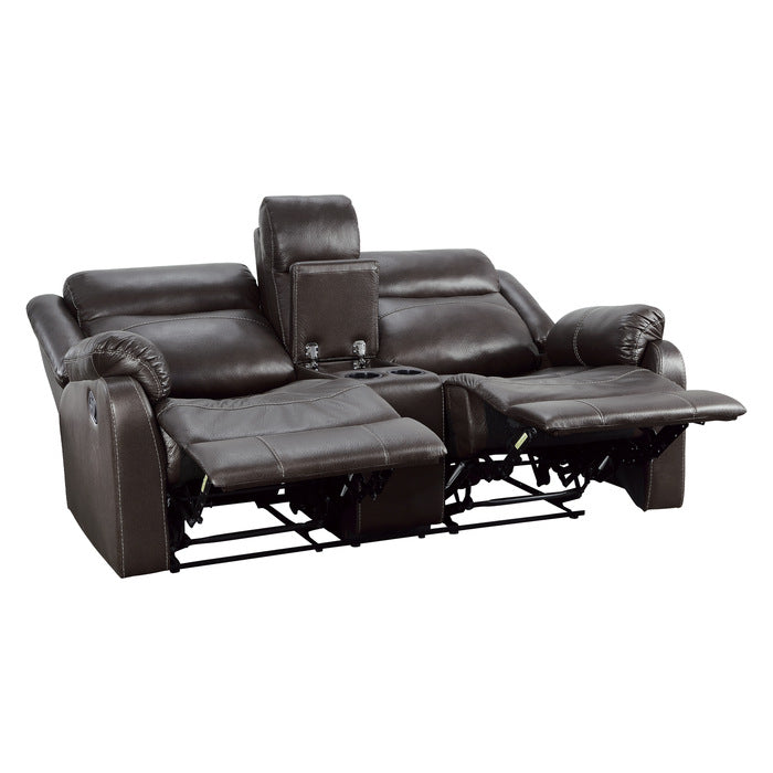 Homelegance - Yerba Double Lay Flat Reclining Love Seat With Center Console In Dark Brown - 9990Db-2 - ATL FURNITURE