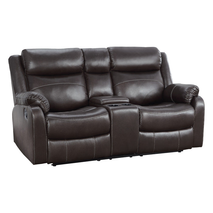 Homelegance - Yerba Double Lay Flat Reclining Love Seat With Center Console In Dark Brown - 9990Db-2 - ATL FURNITURE