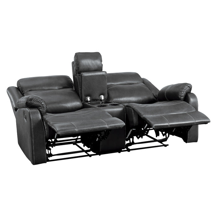 Homelegance - Yerba Double Lay Flat Reclining Love Seat With Center Console In Dark Grey - 9990Gy-2 - ATL FURNITURE