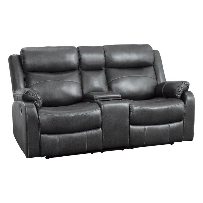 Homelegance - Yerba Double Lay Flat Reclining Love Seat With Center Console In Dark Grey - 9990Gy-2 - ATL FURNITURE