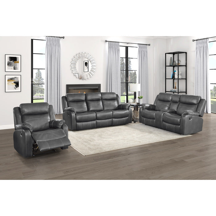 Homelegance - Yerba Double Lay Flat Reclining Love Seat With Center Console In Dark Grey - 9990Gy-2 - ATL FURNITURE