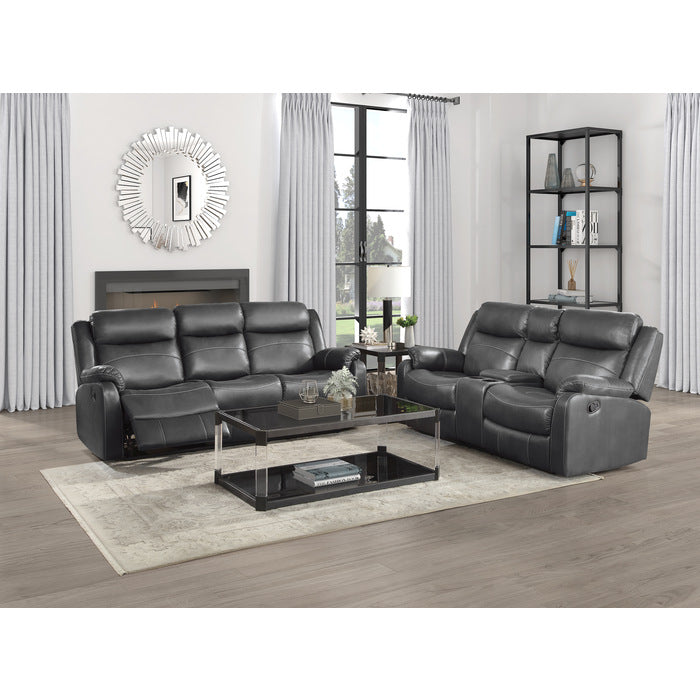 Homelegance - Yerba Double Lay Flat Reclining Love Seat With Center Console In Dark Grey - 9990Gy-2 - ATL FURNITURE