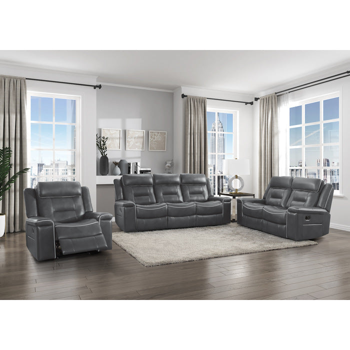 Homelegance - Darwan 3 Piece Double Lay Flat Reclining Living Room Set In Dark Grey - 9999Dg-3-2-1 - ATL FURNITURE