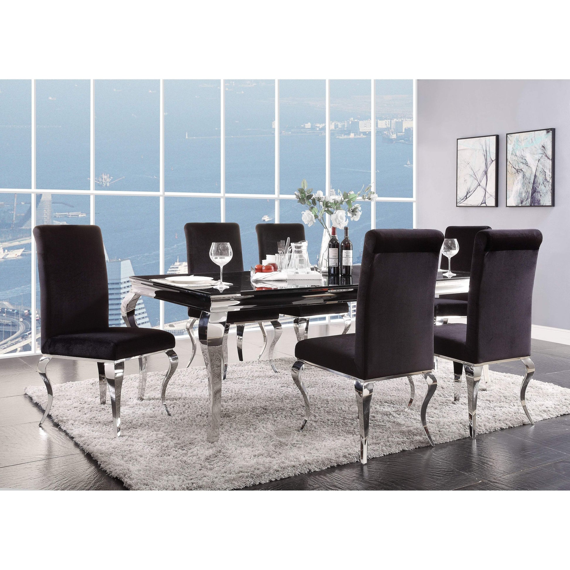 Fabiola Stainless Steel & Black Glass Dining Room Set - ATL FURNITURE