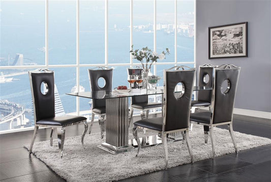 Cyrene Stainless Steel & Clear Glass Dining Room Set - ATL FURNITURE