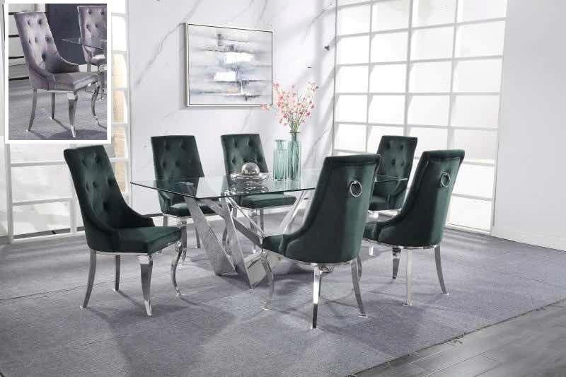 Dekel Clear Glass & Stainless Steel Dining Room Set - ATL FURNITURE