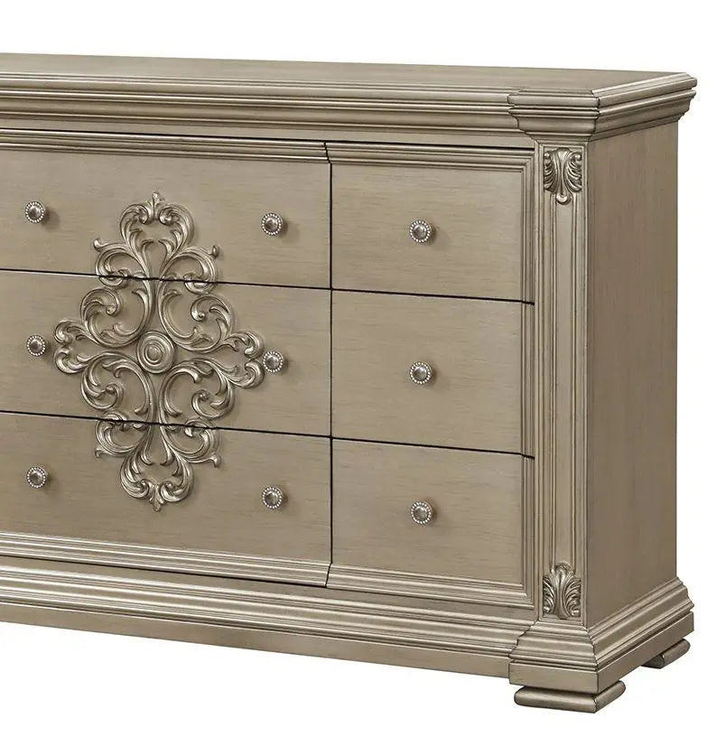 Alicia 6Pc Transitional Bedroom Set in Metallic Beige Finish by Cosmos Furniture - ATL FURNITURE