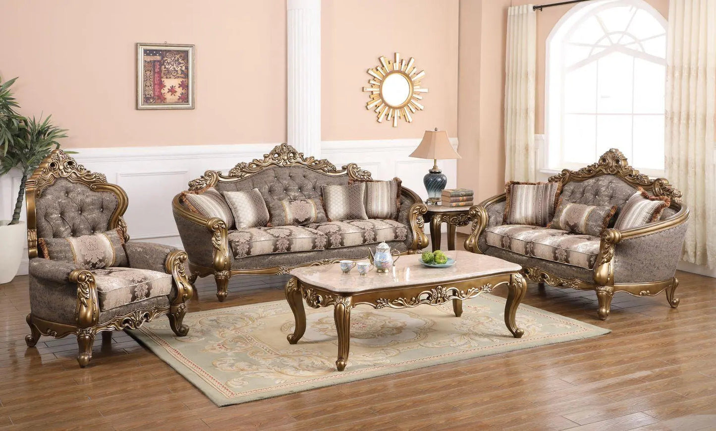 Amelia Traditional Sofa and Loveseat in Bronze Wood Finish by Cosmos Furniture - ATL FURNITURE