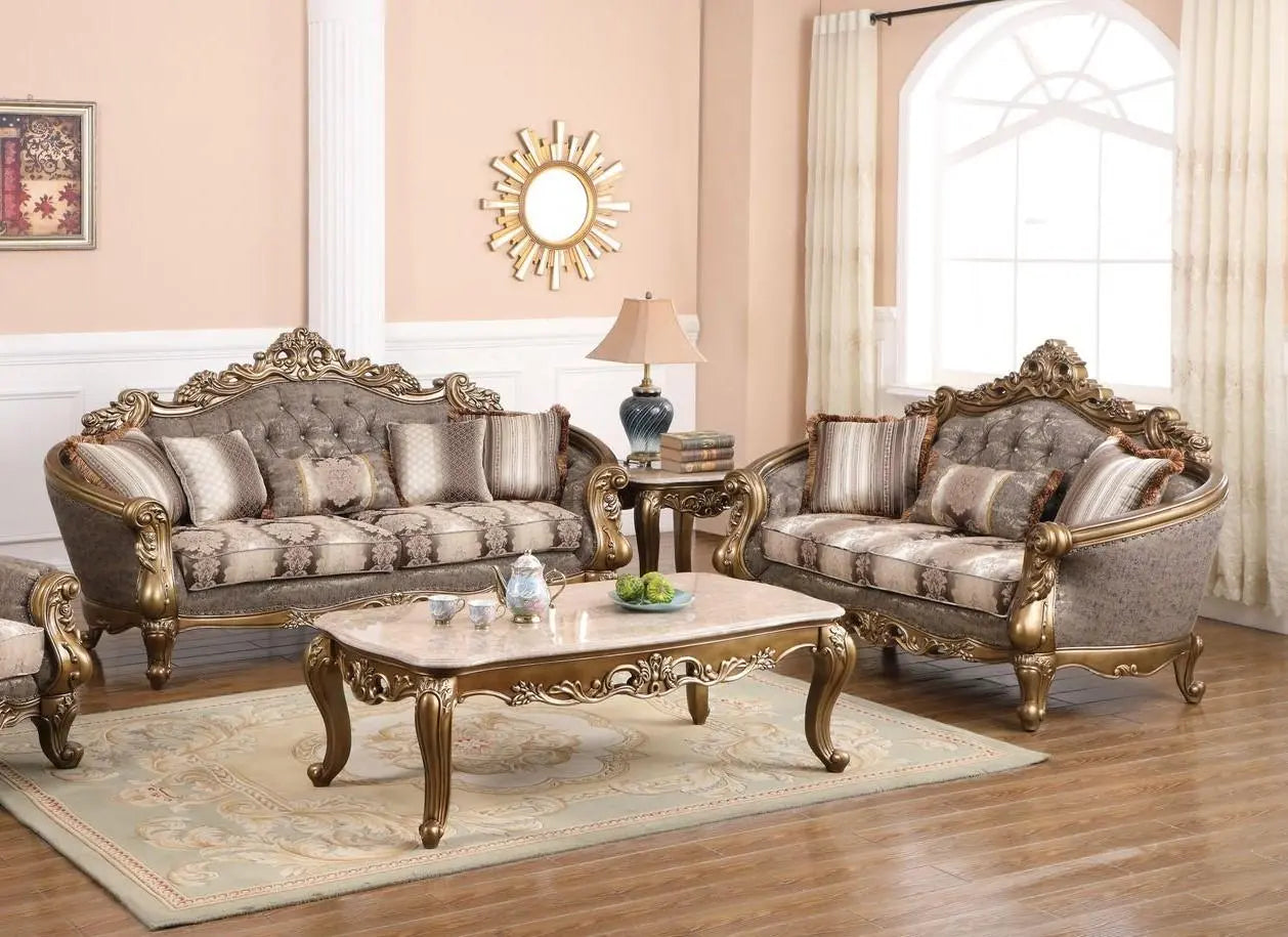 Amelia Traditional Sofa and Loveseat in Bronze Wood Finish by Cosmos Furniture - ATL FURNITURE