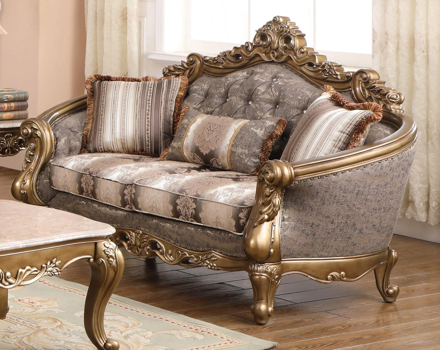 Amelia Traditional Sofa and Loveseat in Bronze Wood Finish by Cosmos Furniture - ATL FURNITURE