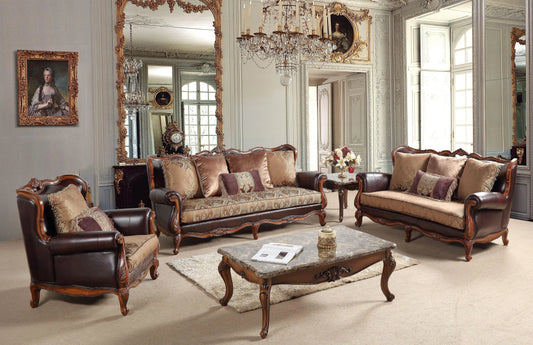 Anne Traditional Sofa and Loveseat in Cherry Wood Finish by Cosmos Furniture - ATL FURNITURE