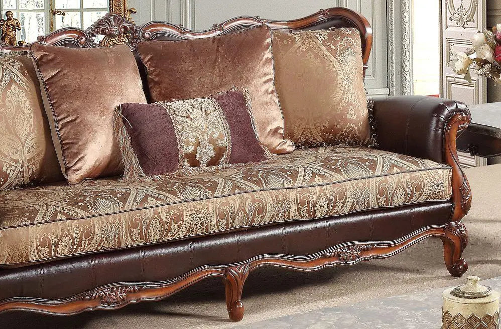 Anne Traditional Sofa and Loveseat in Cherry Wood Finish by Cosmos Furniture - ATL FURNITURE