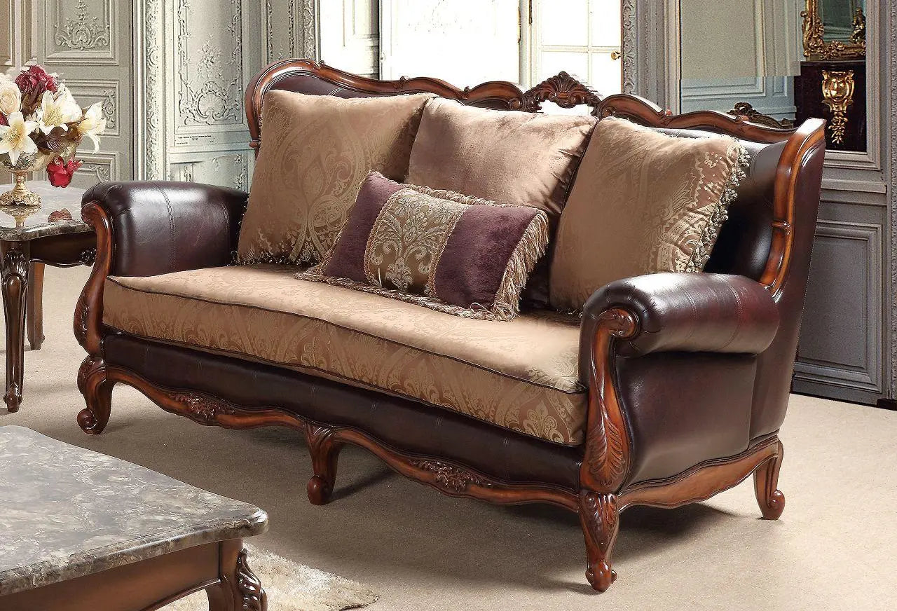 Anne Traditional Sofa and Loveseat in Cherry Wood Finish by Cosmos Furniture - ATL FURNITURE