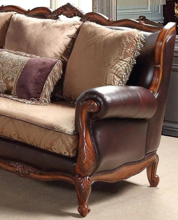 Anne Traditional Sofa and Loveseat in Cherry Wood Finish by Cosmos Furniture - ATL FURNITURE