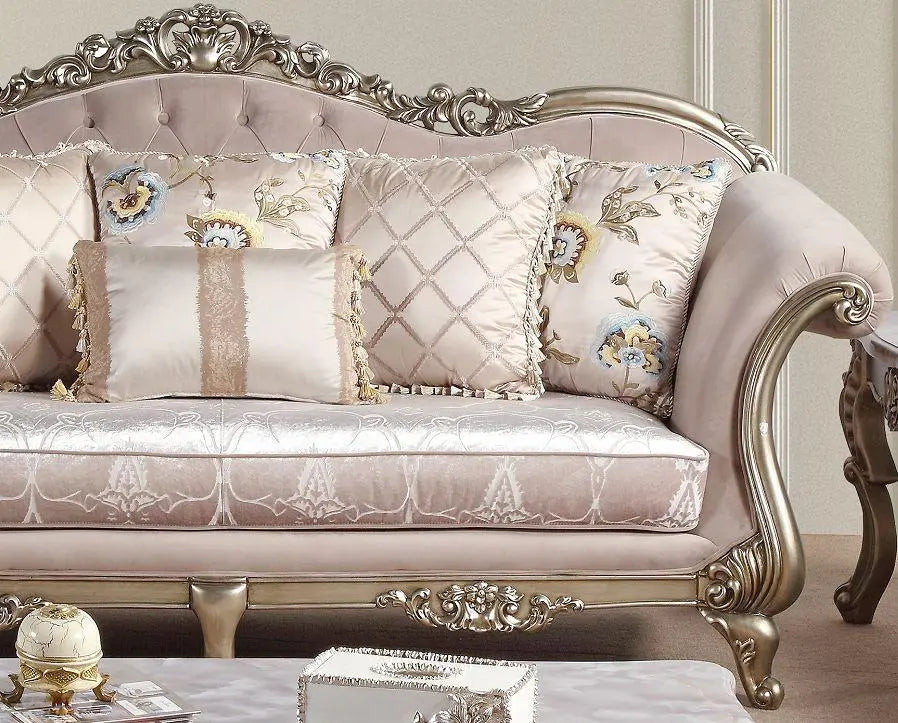 Ariana Traditional Sofa and Loveseat in Champagne Wood Finish by Cosmos Furniture - ATL FURNITURE