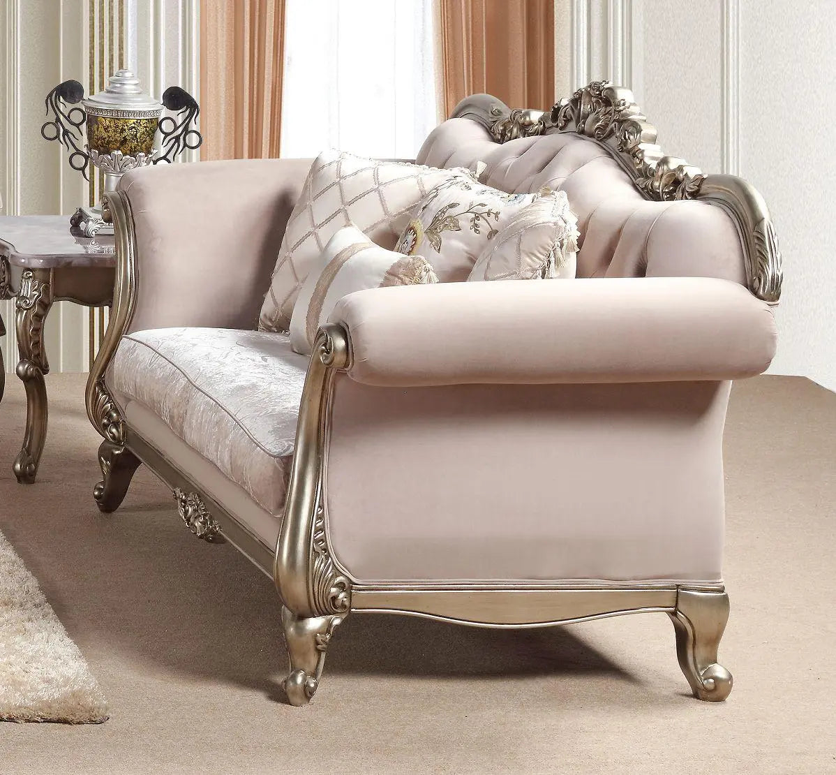 Ariana Traditional Sofa and Loveseat in Champagne Wood Finish by Cosmos Furniture - ATL FURNITURE