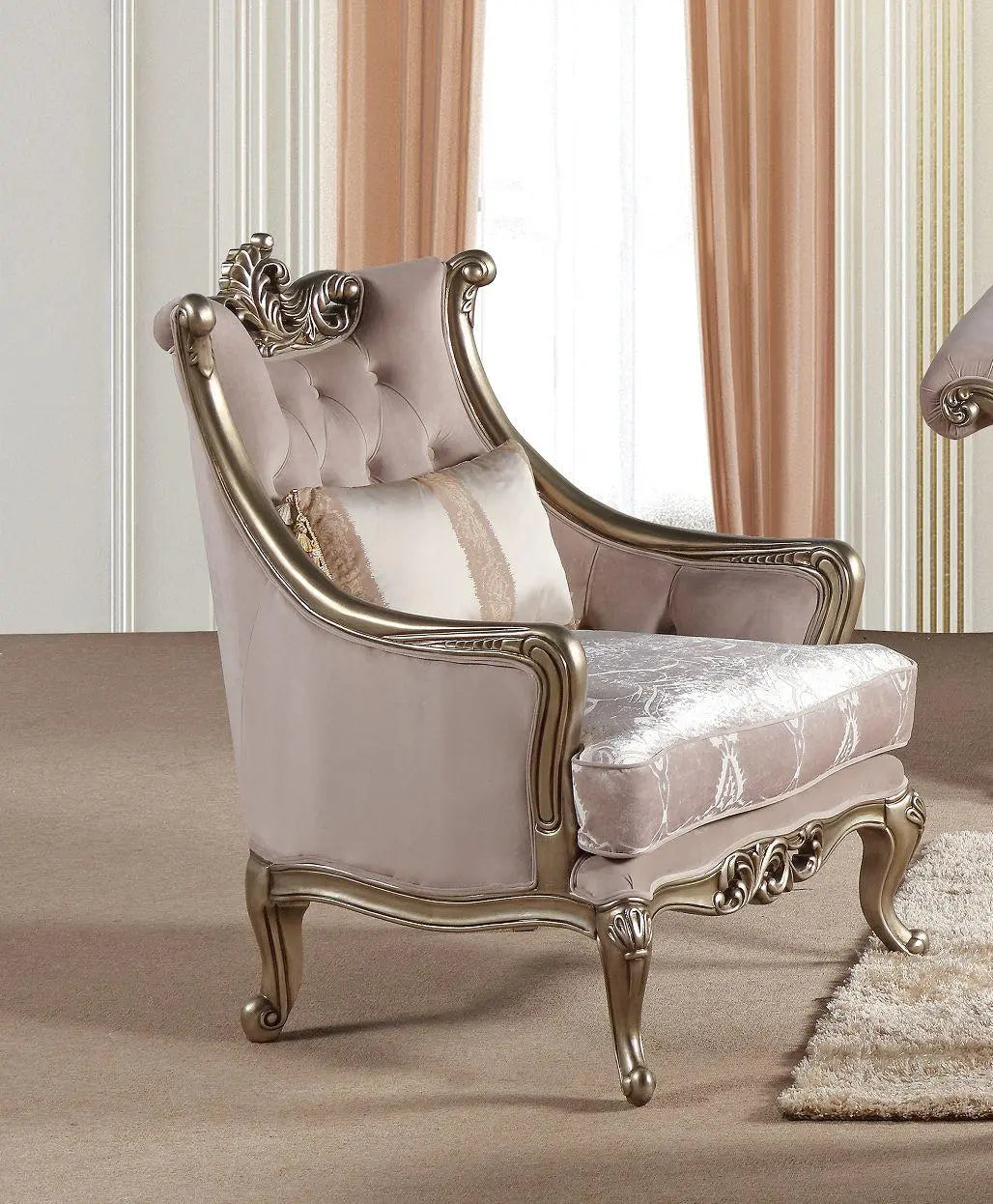 Ariana Traditional Sofa and Loveseat in Champagne Wood Finish by Cosmos Furniture - ATL FURNITURE