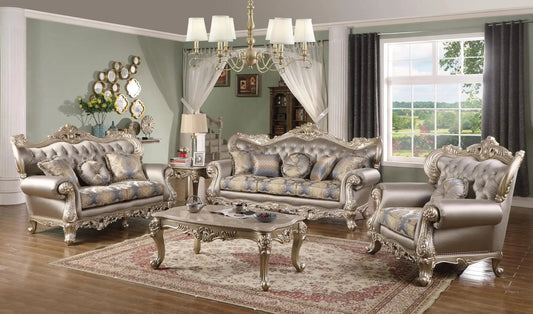 Ariel Transitional Sofa and Loveseat in Silver Wood Finish by Cosmos Furniture - ATL FURNITURE