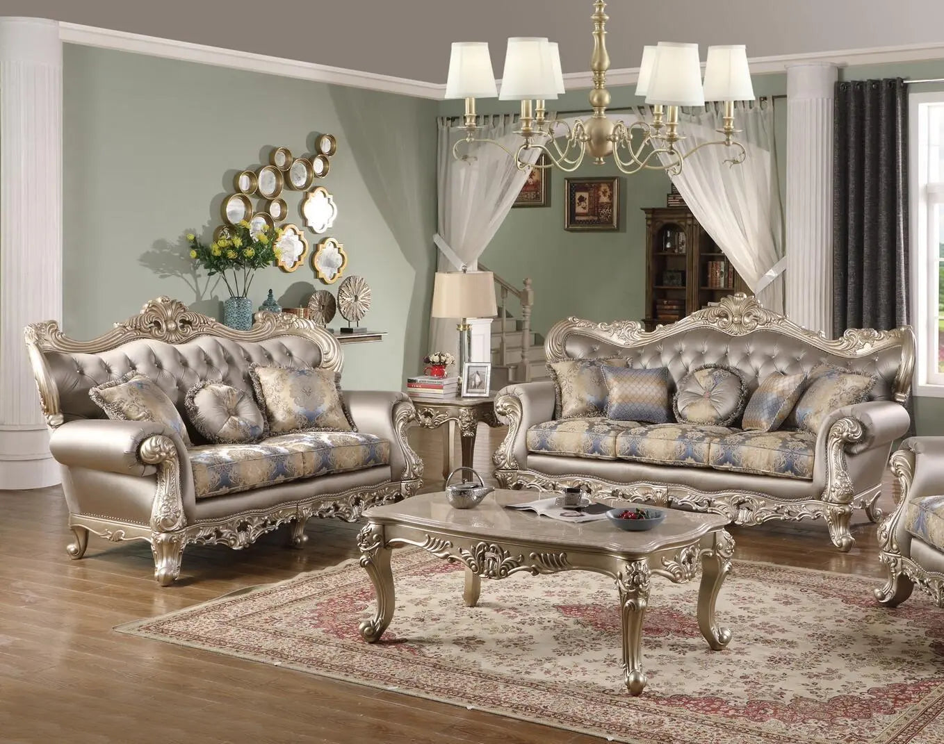 Ariel Transitional Sofa and Loveseat in Silver Wood Finish by Cosmos Furniture - ATL FURNITURE