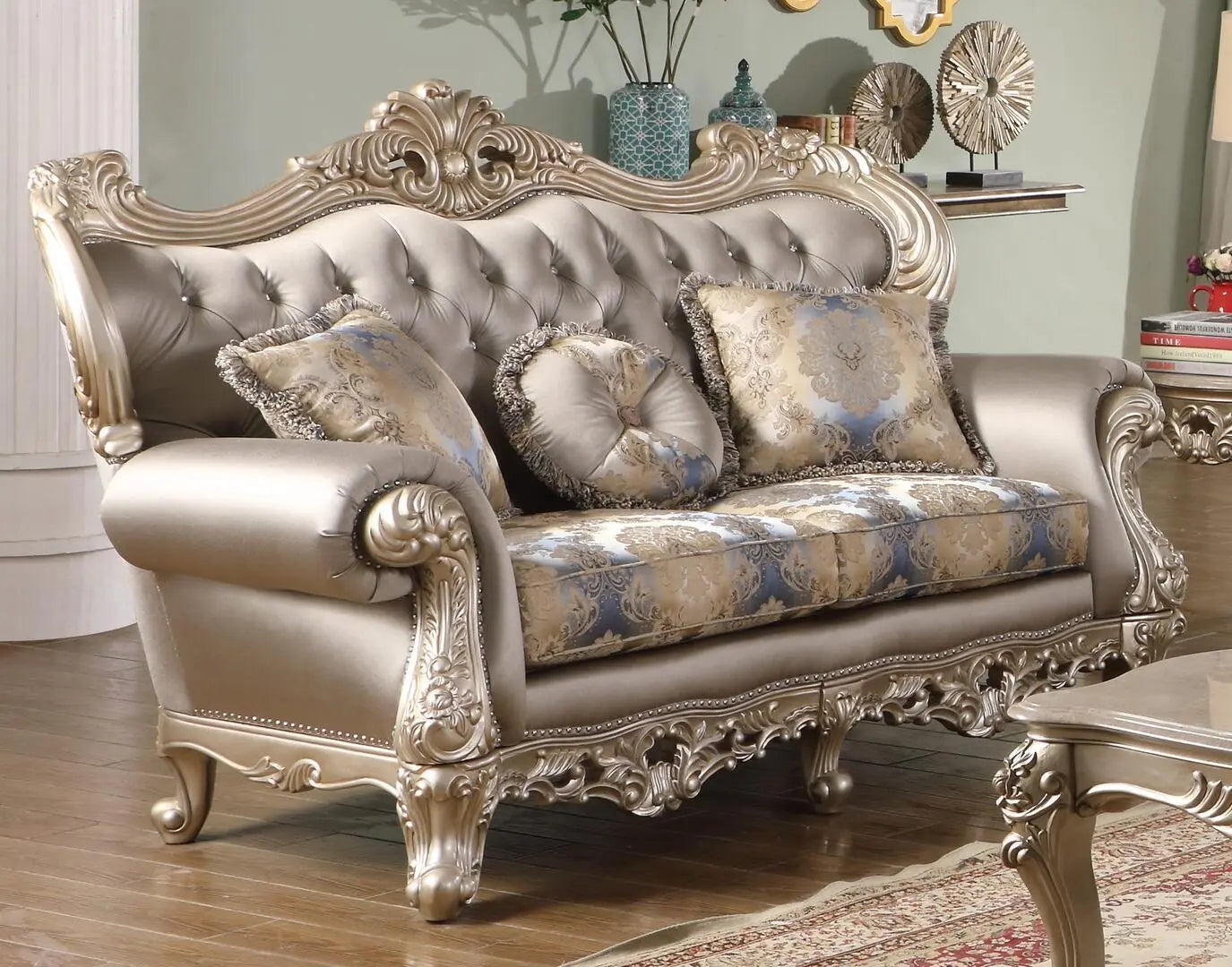 Ariel Transitional Sofa and Loveseat in Silver Wood Finish by Cosmos Furniture - ATL FURNITURE