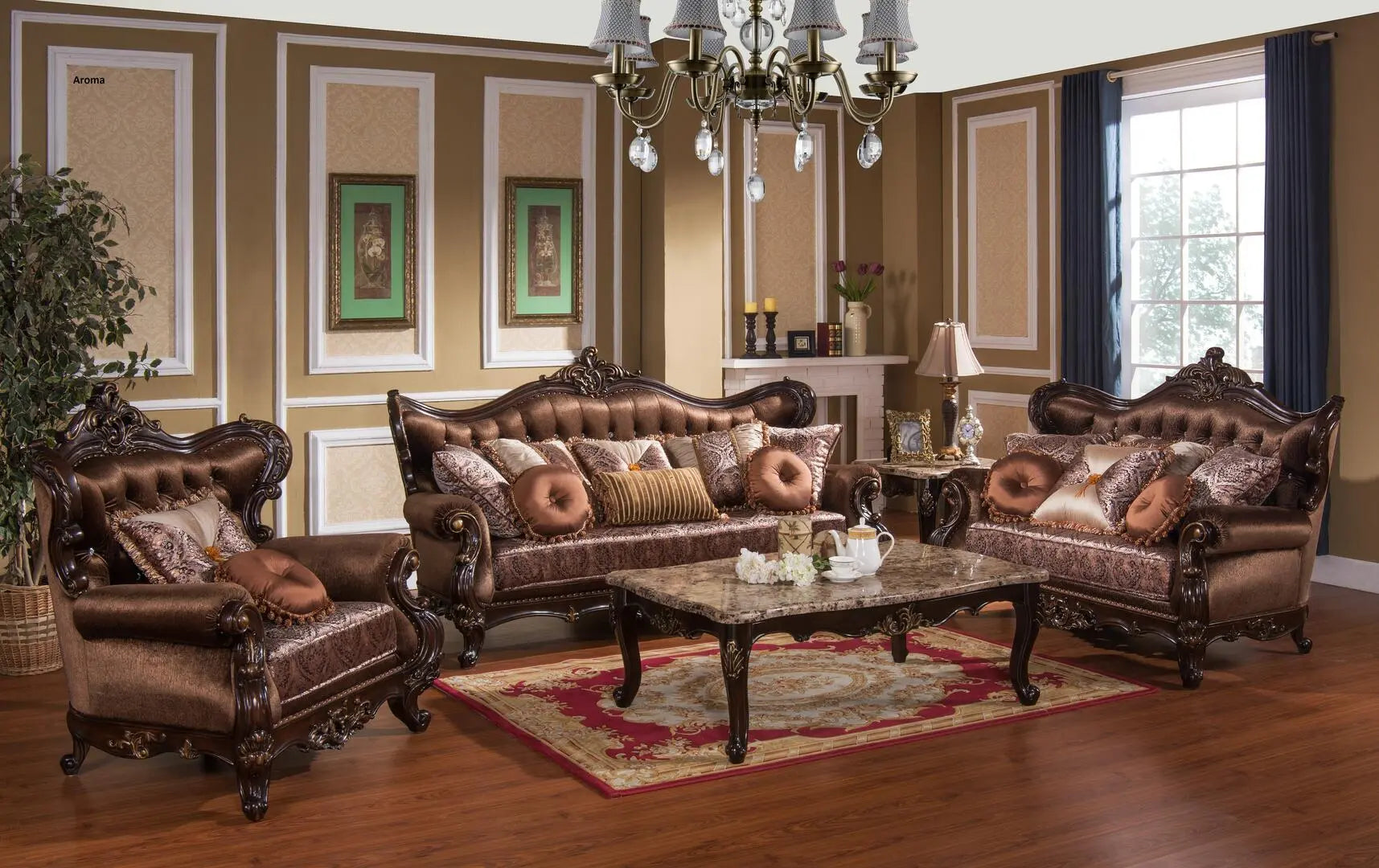 Aroma Traditional Sofa and Loveseat in Cherry Wood Finish by Cosmos Furniture - ATL FURNITURE