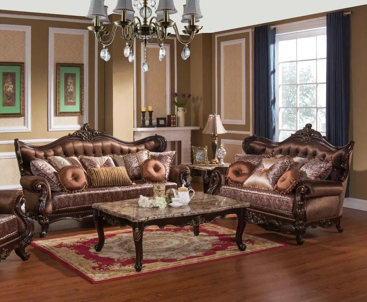 Aroma Traditional Sofa and Loveseat in Cherry Wood Finish by Cosmos Furniture - ATL FURNITURE