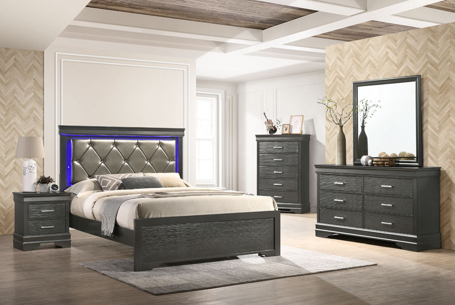 Gray LED Bedroom - ATL FURNITURE