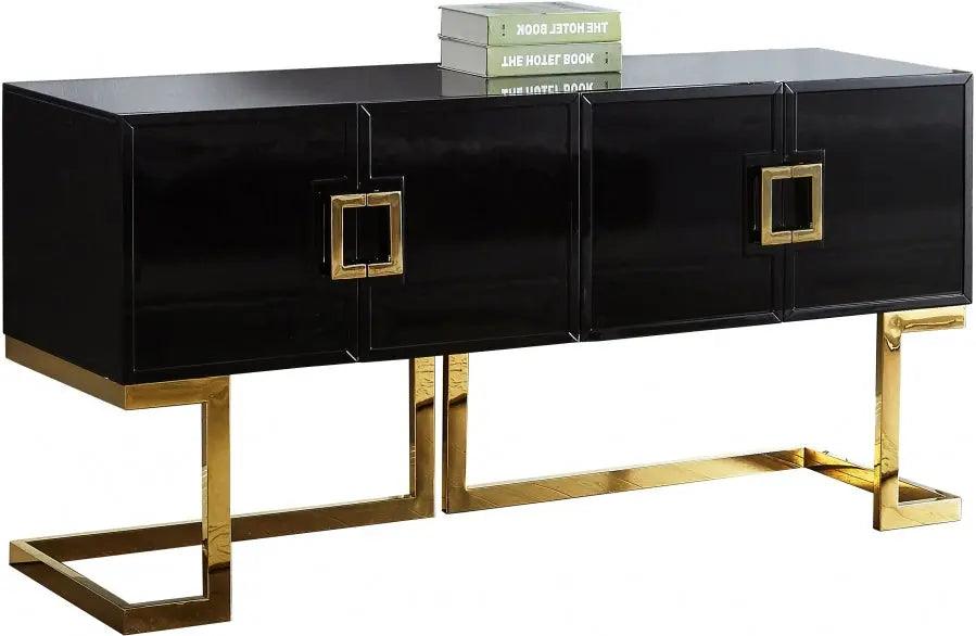 Beth Sideboard / Buffet In Black Lacquer With Gold Base - ATL FURNITURE