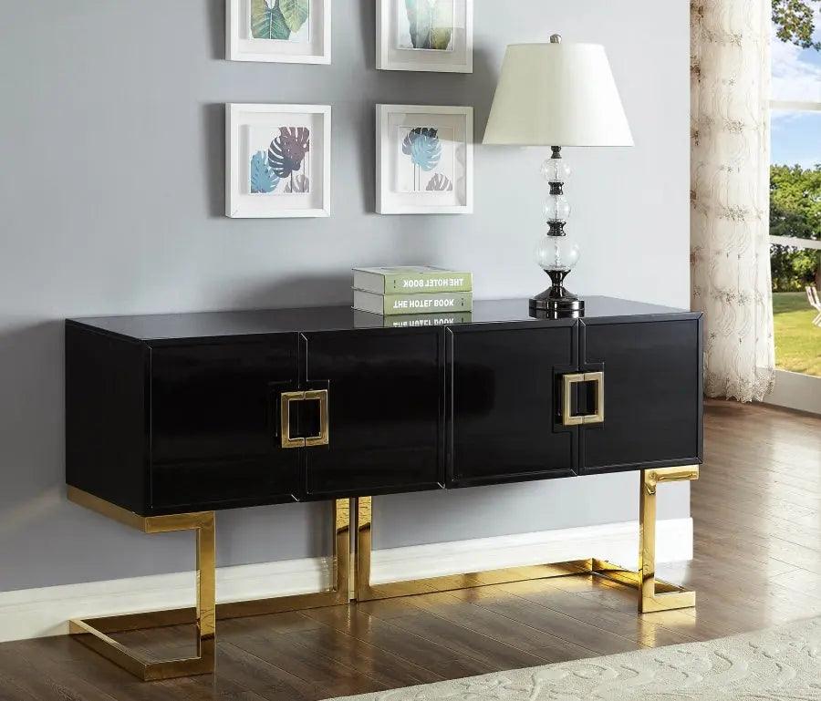 Beth Sideboard / Buffet In Black Lacquer With Gold Base - ATL FURNITURE