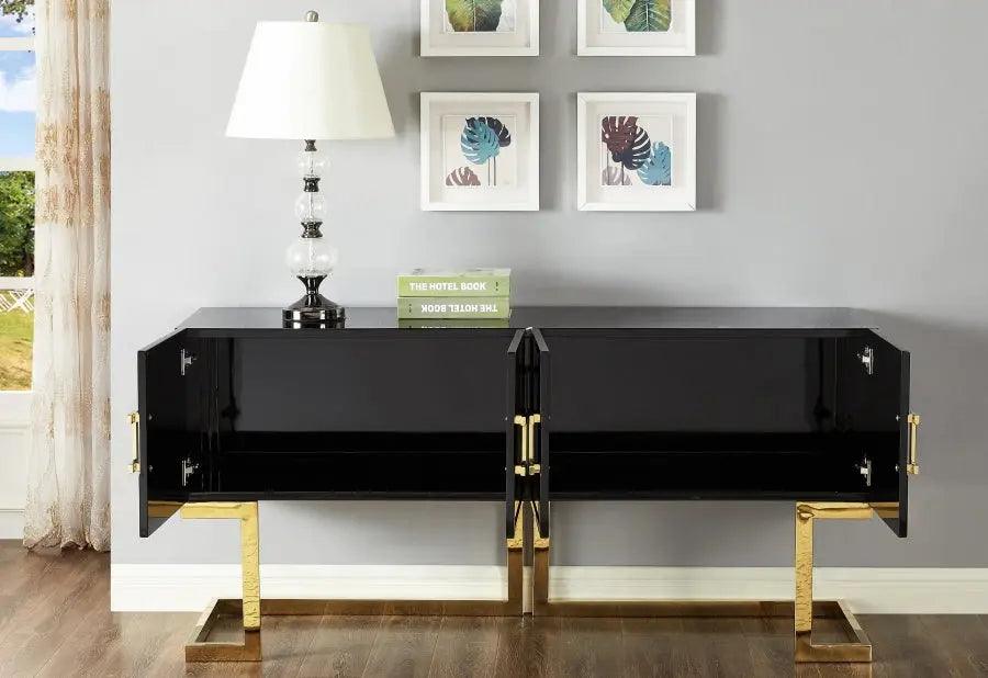 Beth Sideboard / Buffet In Black Lacquer With Gold Base - ATL FURNITURE