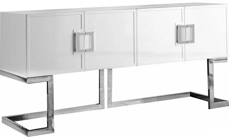 Beth Sideboard / Buffet In White Lacquer With Chrome Base - ATL FURNITURE