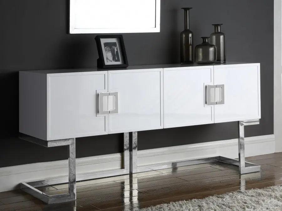 Beth Sideboard / Buffet In White Lacquer With Chrome Base - ATL FURNITURE