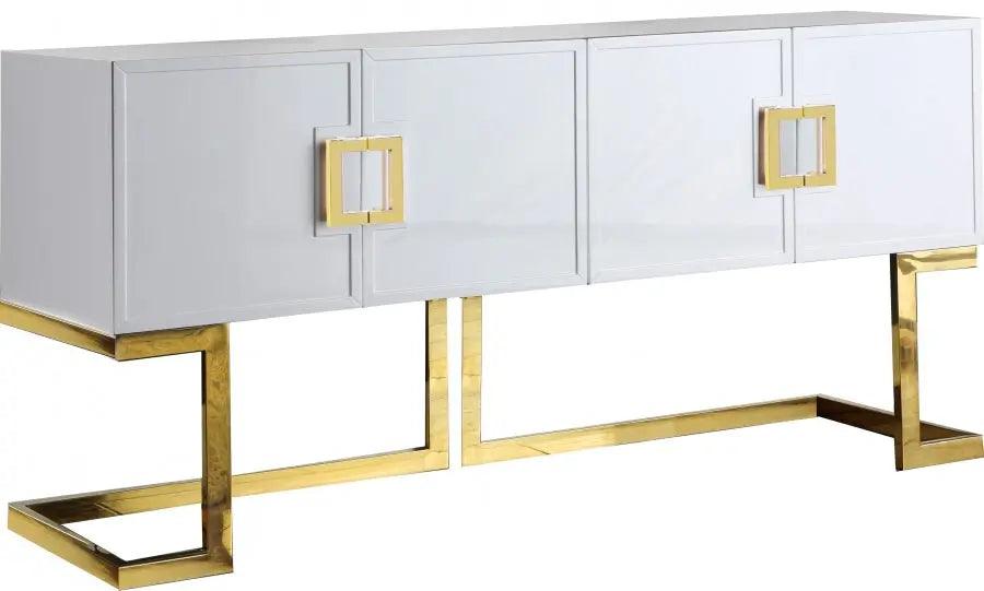 Beth Sideboard / Buffet In White Lacquer With Gold Base - ATL FURNITURE