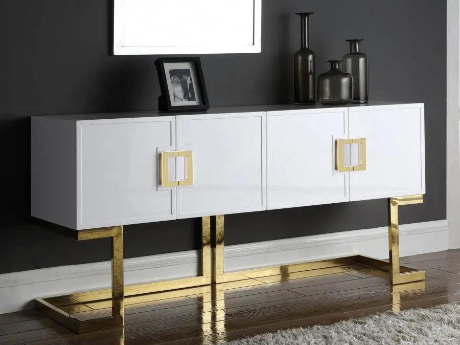 Beth Sideboard / Buffet In White Lacquer With Gold Base - ATL FURNITURE