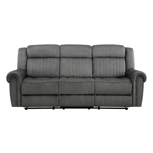 Brennen Double Reclining Sofa In Charcoal By Homelegance - ATL FURNITURE