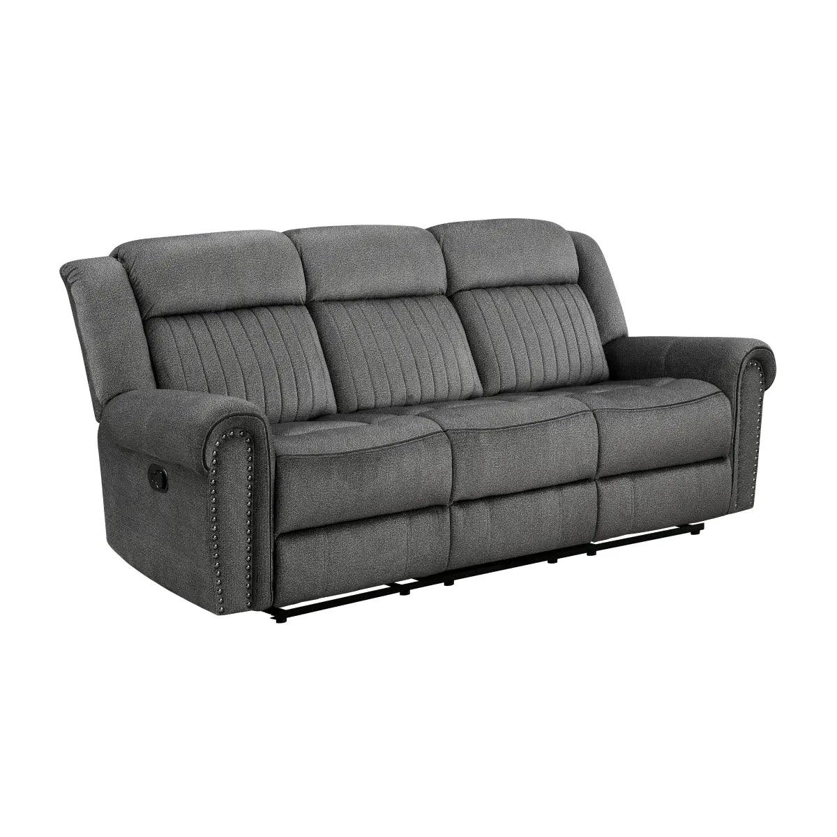 Brennen Double Reclining Sofa In Charcoal By Homelegance - ATL FURNITURE