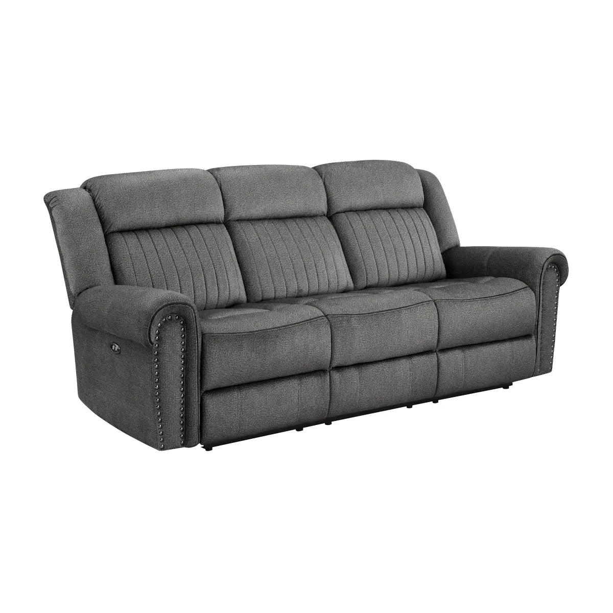 Brennen Double Reclining Sofa In Charcoal By Homelegance - ATL FURNITURE