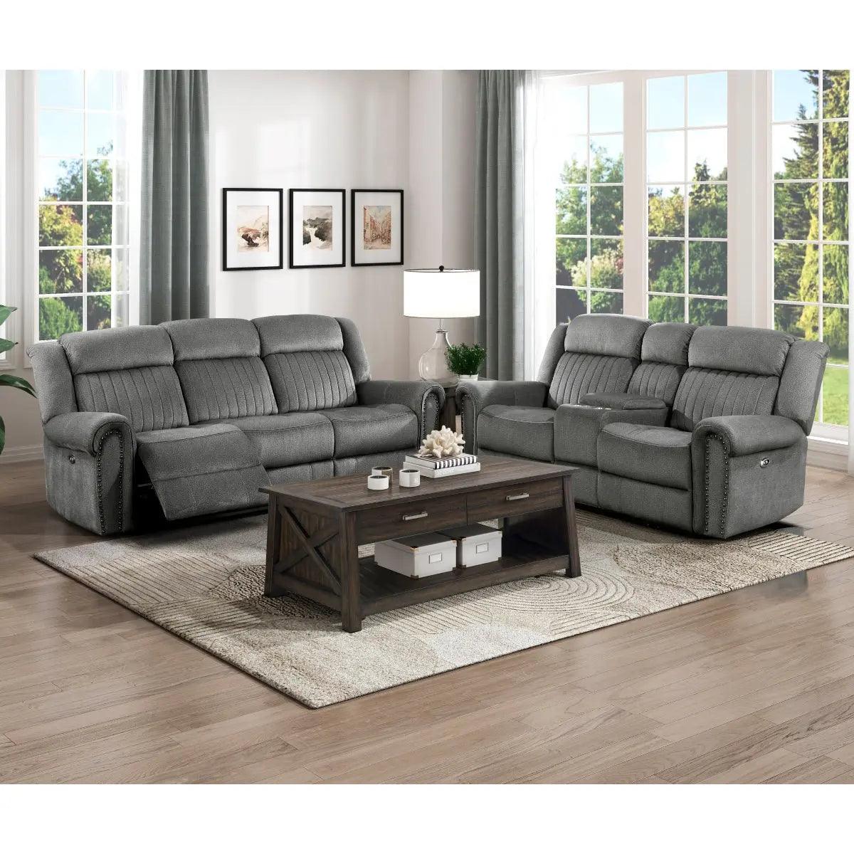 Brennen Double Reclining Sofa In Charcoal By Homelegance - ATL FURNITURE