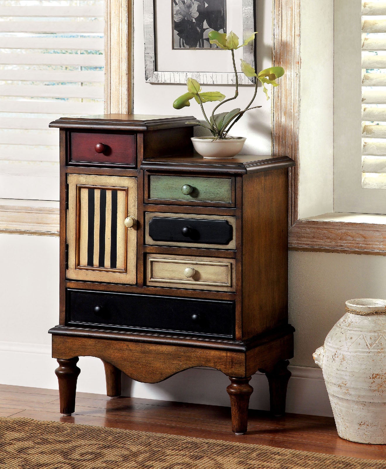 NECHE Multi/Antique Walnut Accent Chest - ATL FURNITURE