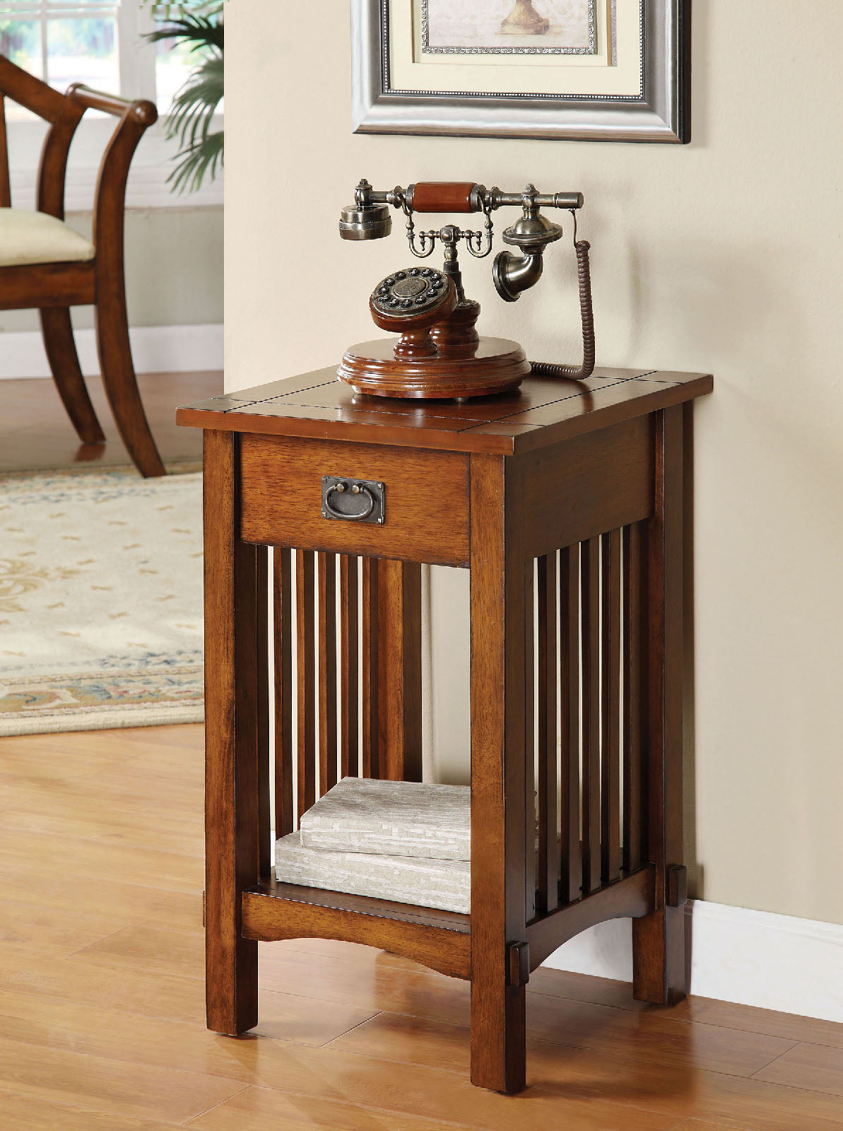Valencia IV Antique Oak Telephone Stand w/ One Drawer - ATL FURNITURE