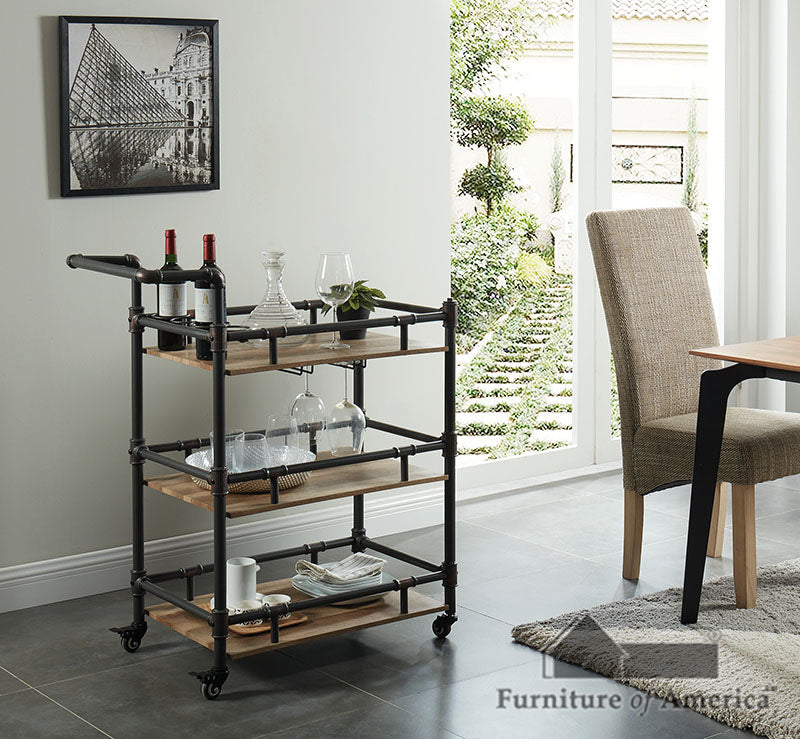 Aylmer Sand Black/Natural Serving Cart - ATL FURNITURE