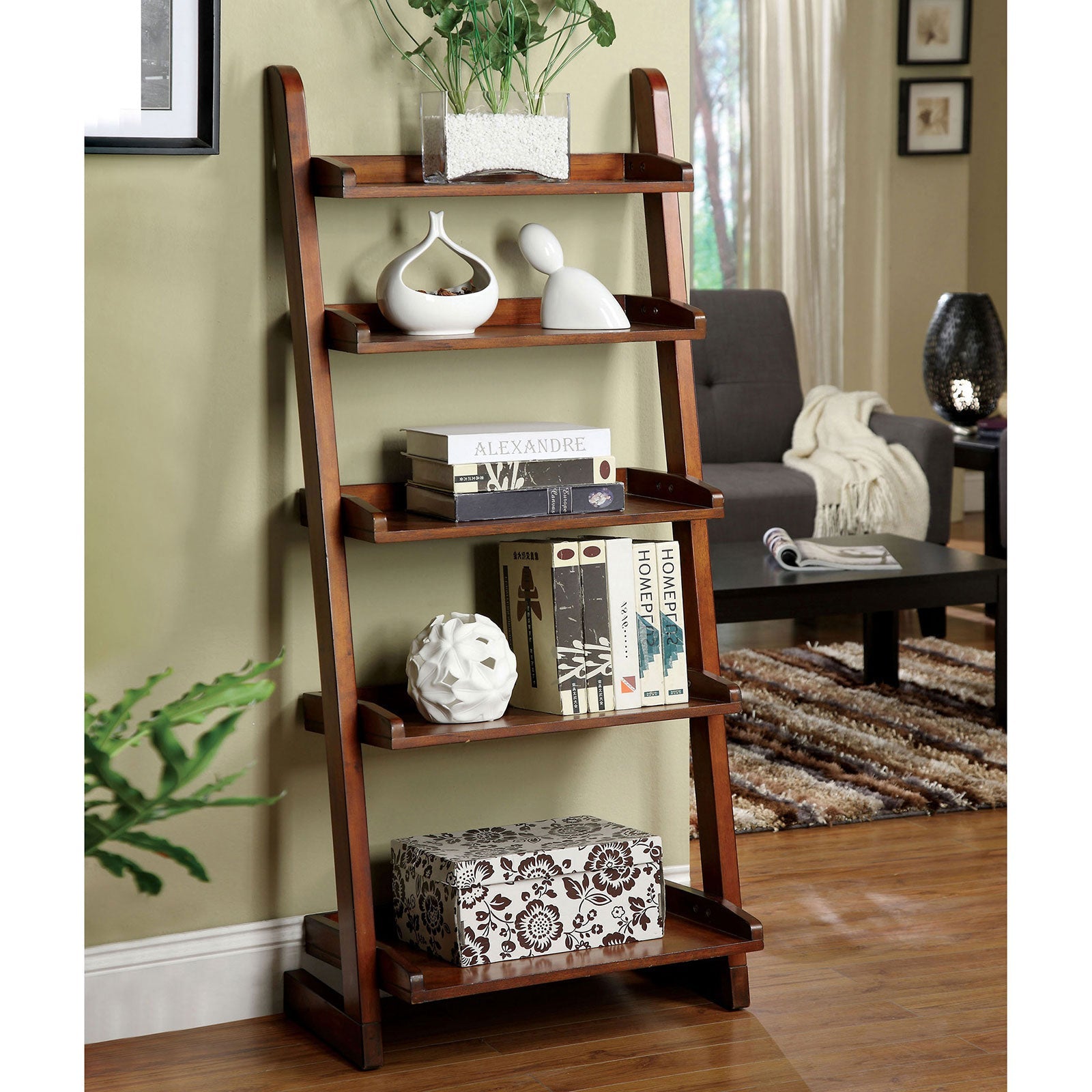 Lugo Antique Oak Ladder Shelf - ATL FURNITURE