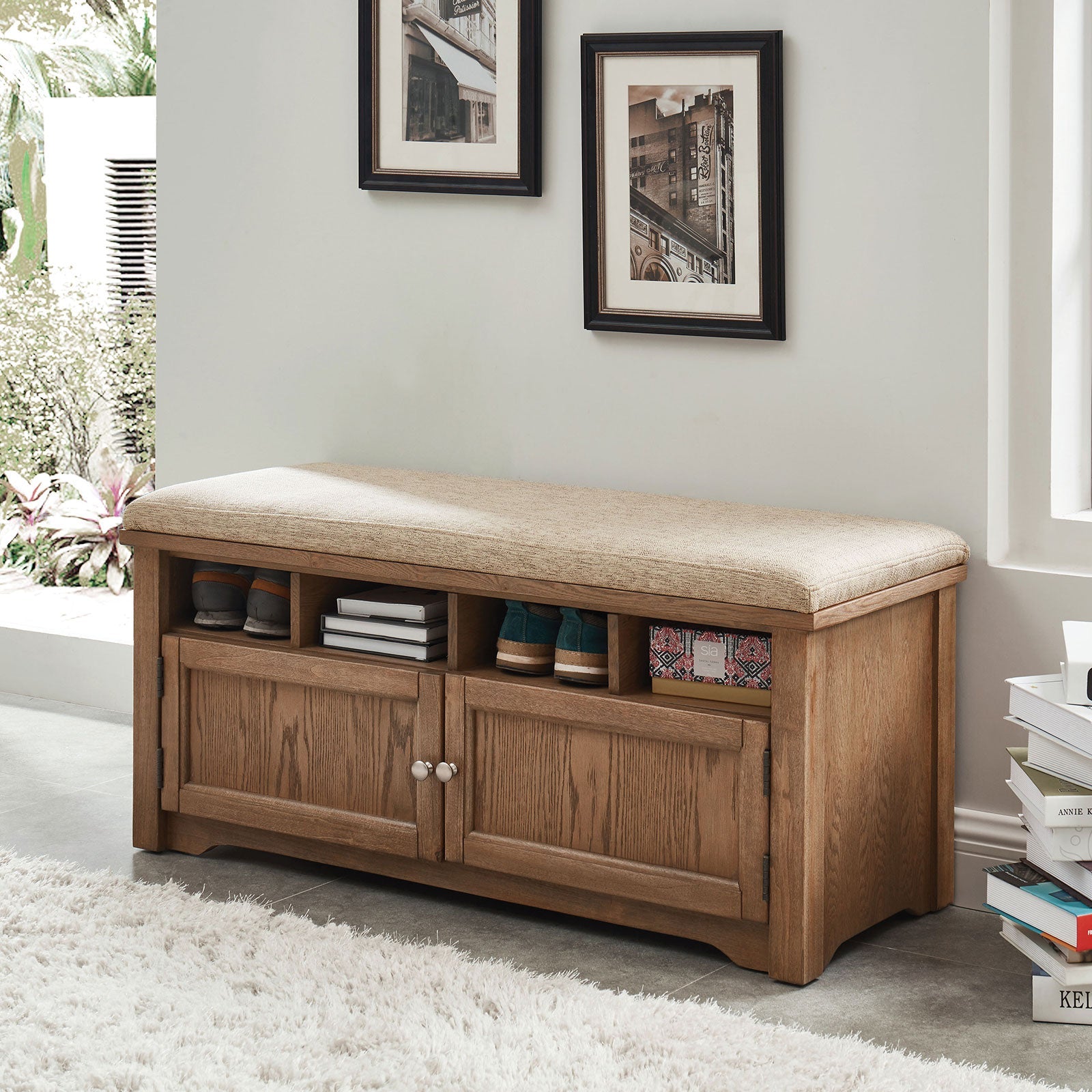 Gwebdolyn Oak Shoe Bench - ATL FURNITURE