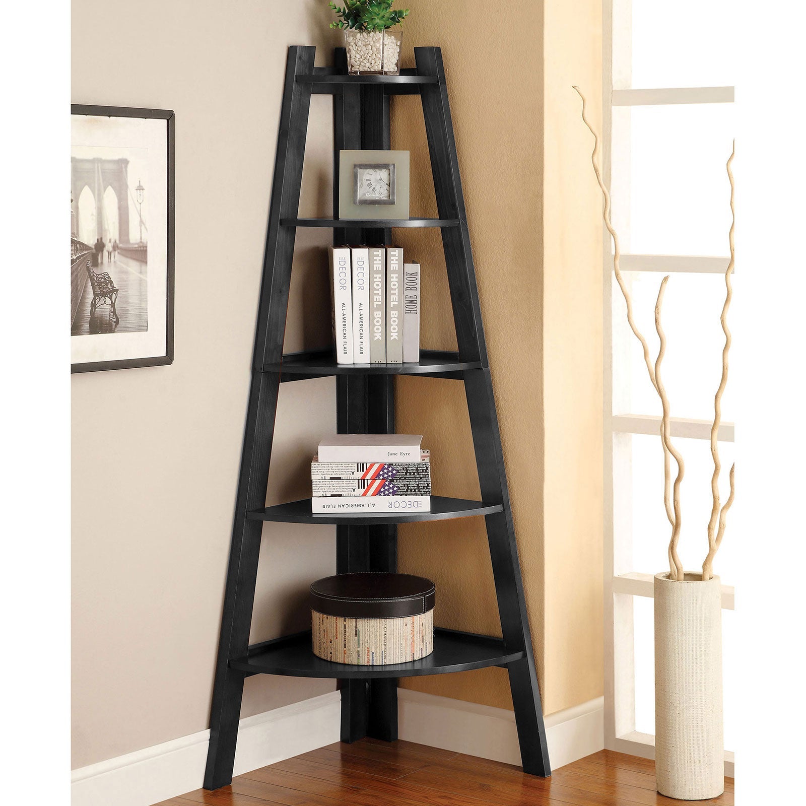 Lyss Black Ladder Shelf - ATL FURNITURE