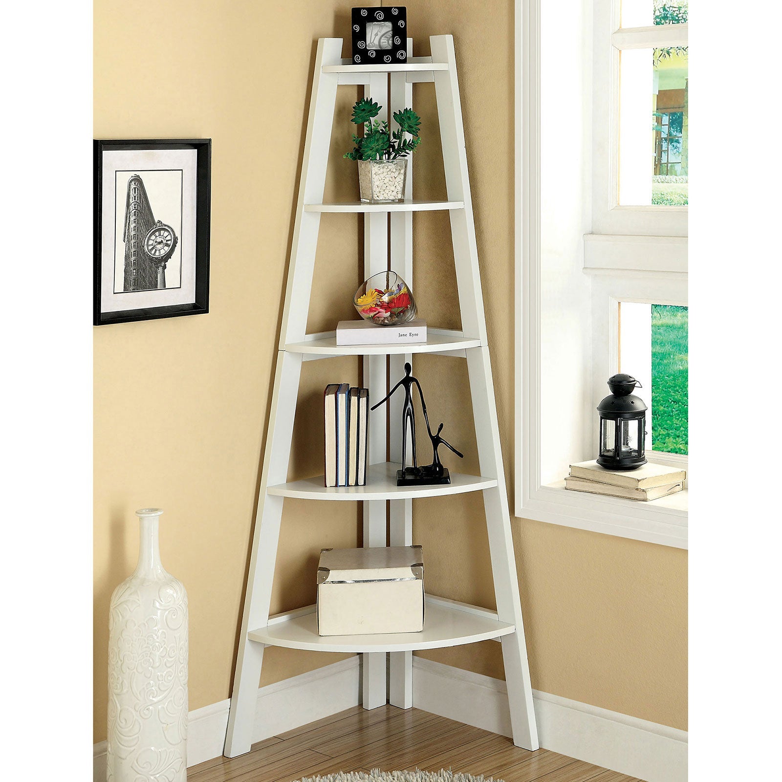 Lyss White Ladder Shelf - ATL FURNITURE