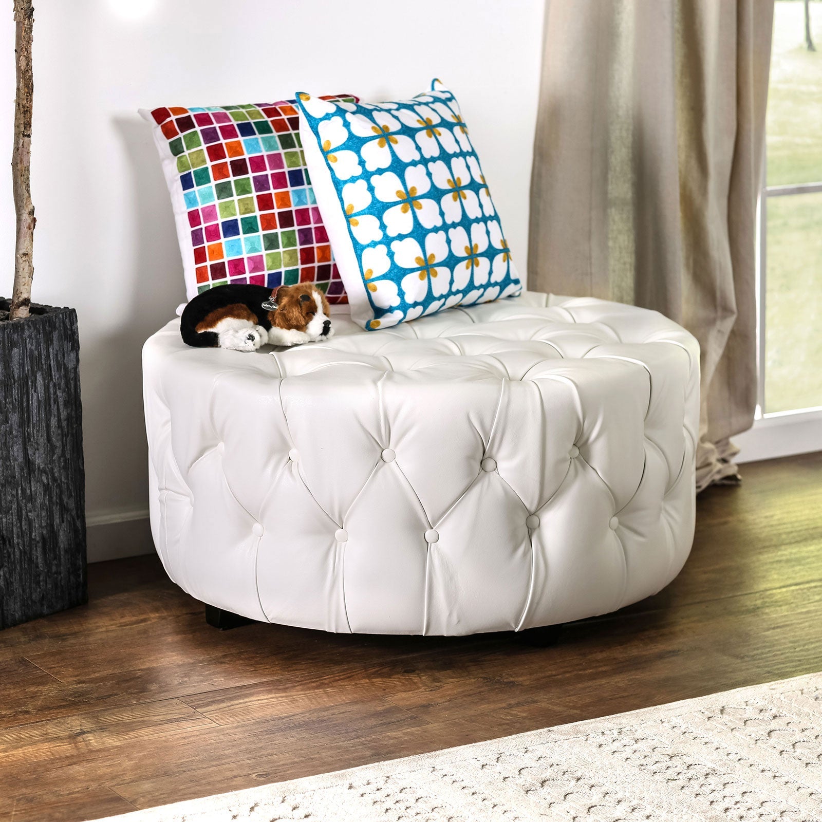 LATOYA White Ottoman - ATL FURNITURE