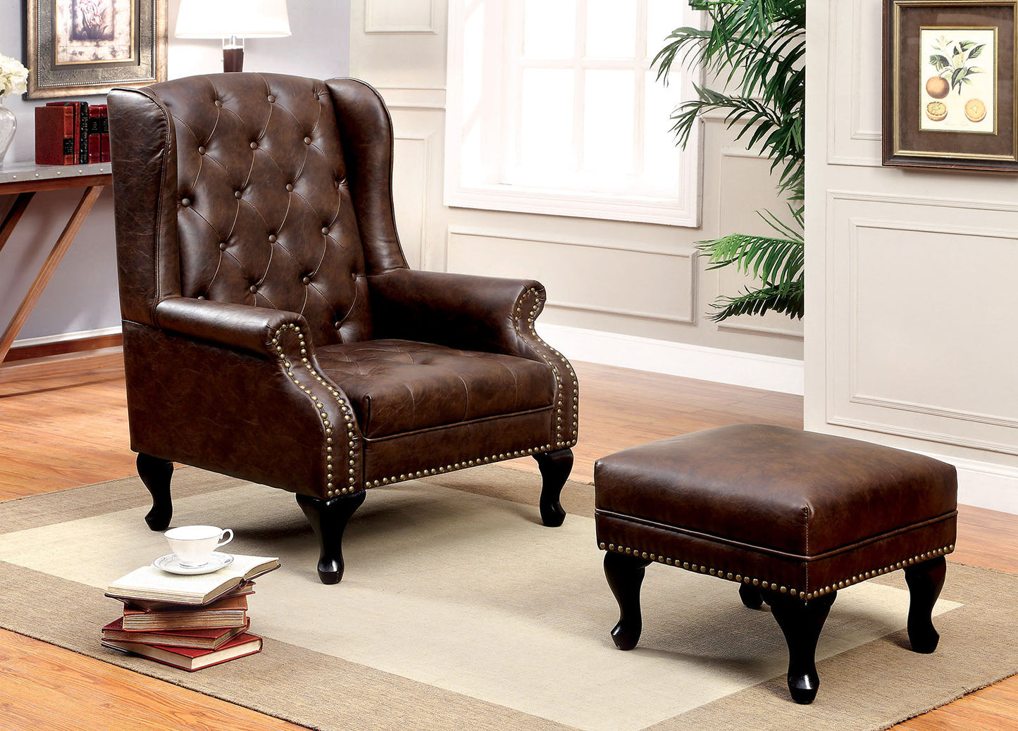 Rustic Brown Accent Chair w/ Ottoman - ATL FURNITURE