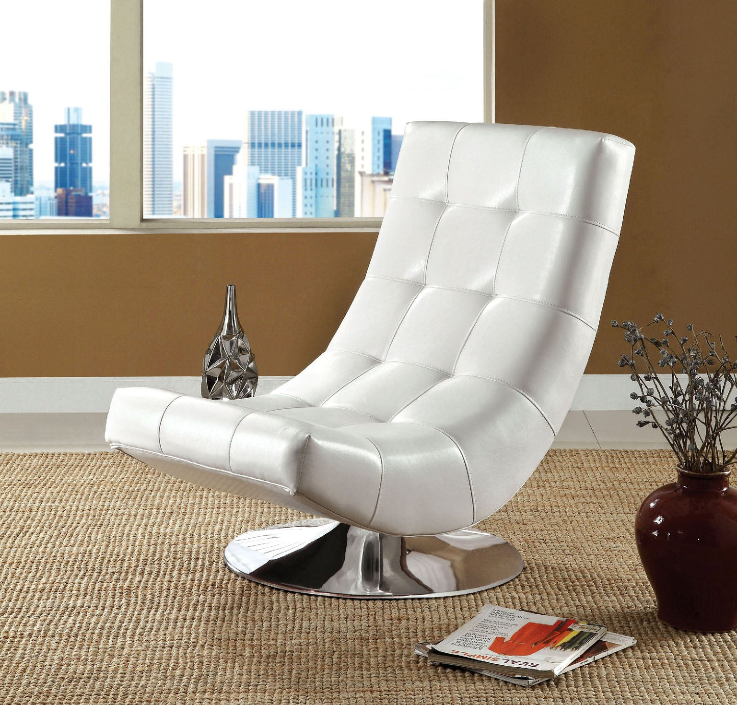 Trinidad White Swivel Accent Chair - ATL FURNITURE